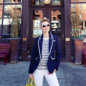 Boden Navy Blue Blazer with Seersucker Trim Size 10